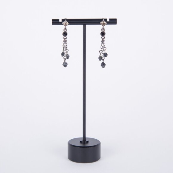 VINTAGE 1980's ART DECO 1940's STYLE RHINESTONE AND BLACK BEAD DROP EARRINGS - Picture 2 of 9